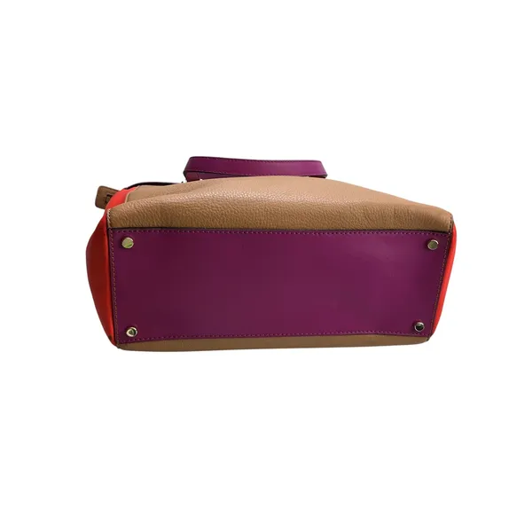 Kate Spade New York‎ Pebbled Leather Colorblock Tote Bag Tan Red Purple - Image 6
