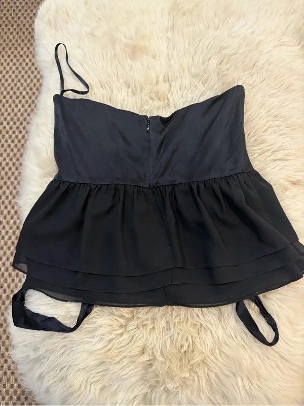Y2K Bebe Mulberry Silk Black Halter Top Peplum Ruffle Layered Bustier Going Out - Image 5