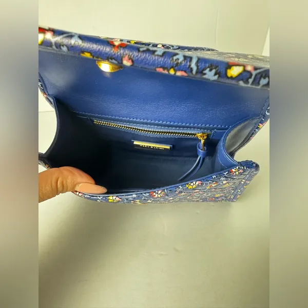 Tory Burch Fleming Printed Small Convertible Shoulder Bag Blue Wild Pansy - Image 11