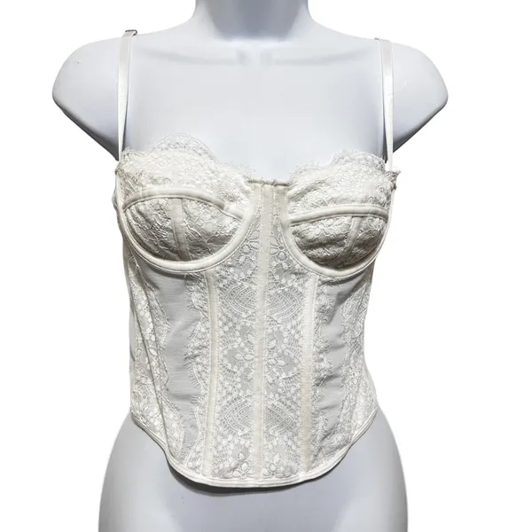 Womens Cottage Coquette‎ Corset Top Small White Lace Bustier Lingerie Bridal - Image 3