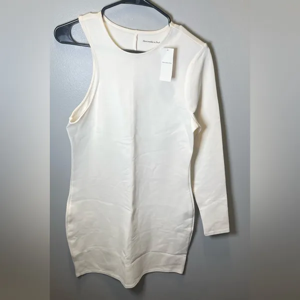 Abercrombie & Fitch Women's‎ NWT Ivory Asymmetrical Bodycon Dress Short Size XL - Image 3