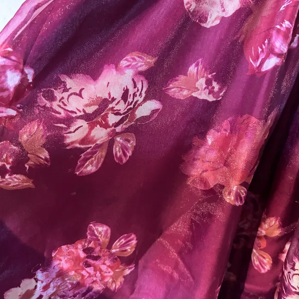 Wild Fable Short Dress SZ XL Burgundy Sheer Floral Smocking Short Puffy Sleeves - Image 9