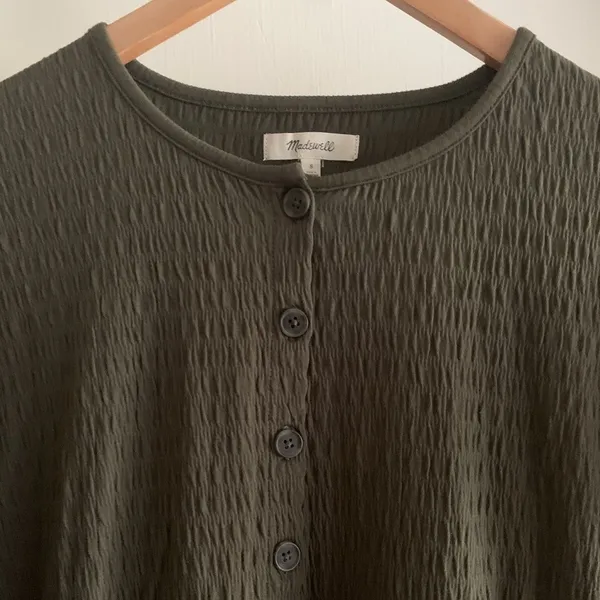 Madewell Olive Tiered Mini Dress Size S‎ Oversized Fits M/L Relaxed Crinkle NWT - Image 5