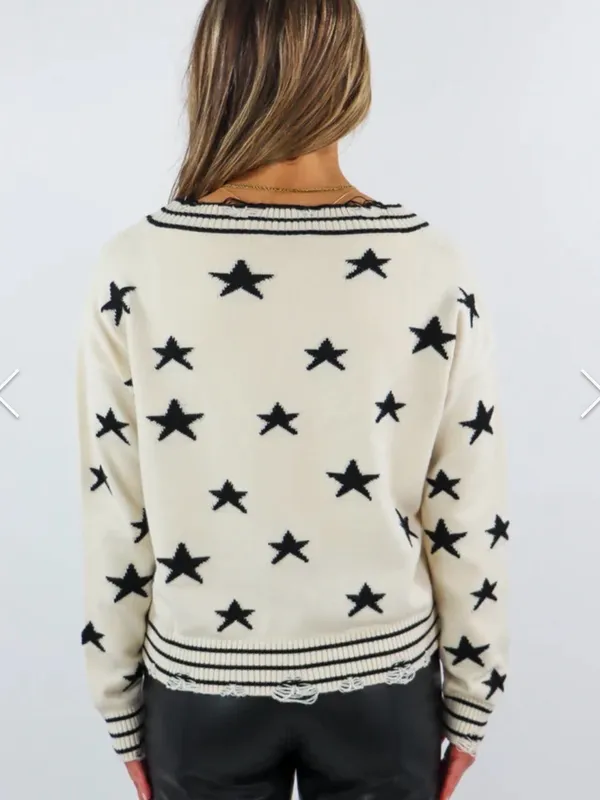 Rock N Rags THE SWEET LIFE SWEATER CREAM WITH BLACK STARS Size S - Image 2