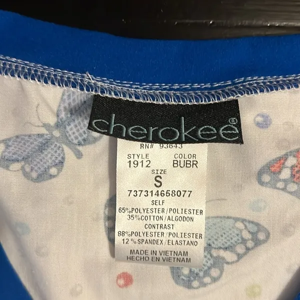 Cherokee‎ Flexibles Butterfly Scrub Top Blue V-Neck Small 1912 BUBR NWT - Image 5
