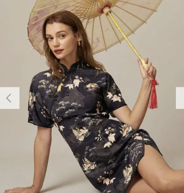 RIHOAS The Black Mandarin Collar Floral Cheongsam 22 - Image 5