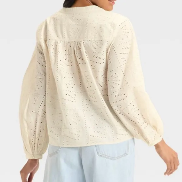 Women's Long Sleeve Popover Blouse‎ - Universal Thread™ Cream L - Image 7