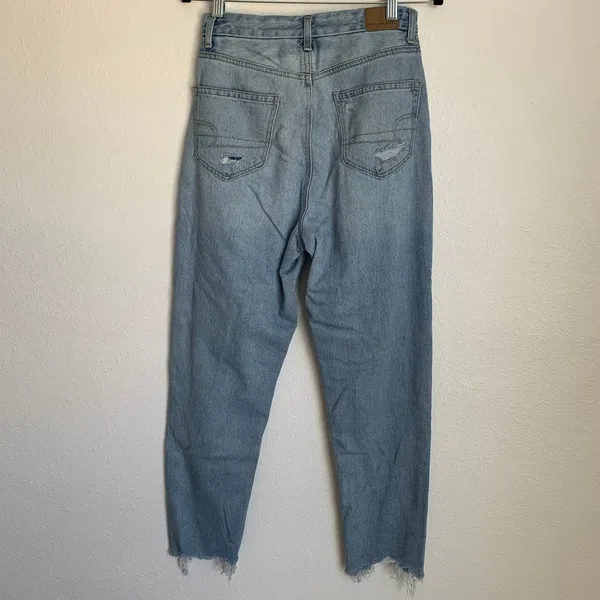 5/$25 American Eagle Distressed Raw Hem Straight Jeans Light Wash‎ - Image 2