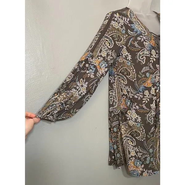 Free People Babydoll Dress Size Small Paisley Peasant Boho Mini Lace Up Fairy - Image 4