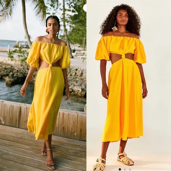 FARM Rio Puff Sleeve Knotted Maxi Dress Yellow Size XS - Image 2