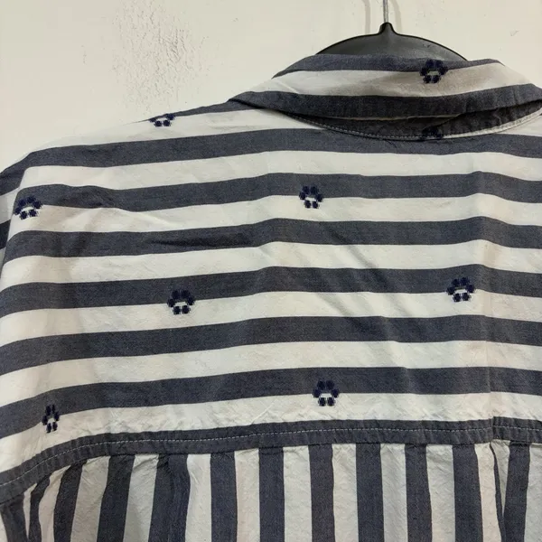 LOFT Clip Henley Dolman Striped Everyday Button Up Tunic Blouse Large Embroidery - Image 6