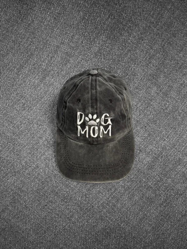 Dog Mom Distressed Black Cotton Baseball Cap - Image 5