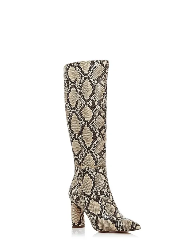 Aqua Womens Maria Leather Block Heel Knee-High Boots‎ Beige 8.0 - Image 8