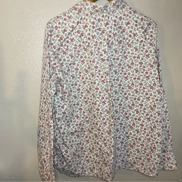 White Stag Floral Print Shirt Vintage Whimsical Garden Fairy size XL Long Sleev - Image 6