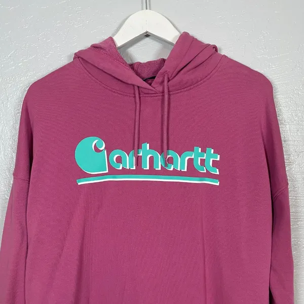 Carhartt Women S Pink Blue Tencel Fiber Series Pullover Hoodie Boxy Oversized - Image 3