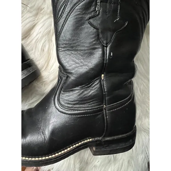 Ladies/Teens Black LeatherRoper Western Boots - Image 7