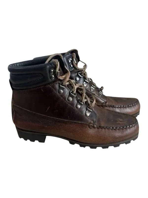 HHB Brown Boots Women Size 8.5M Moc Toe High Ankle Leather Hand Crafted Shoes - Image 2