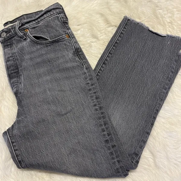 Levi's Ribcage Straight Jeans Gray Button Fly High Rise 28 / 6 Denim - Image 9