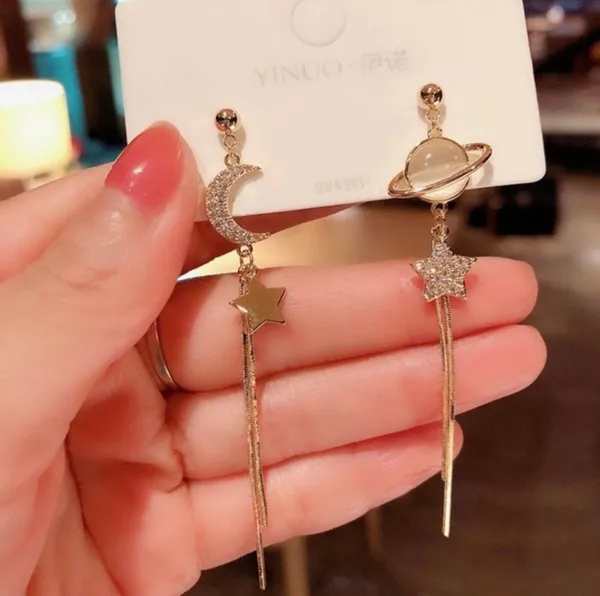 Moon and Stars Tassel Dangle Drop Earrings for Women - Image 3