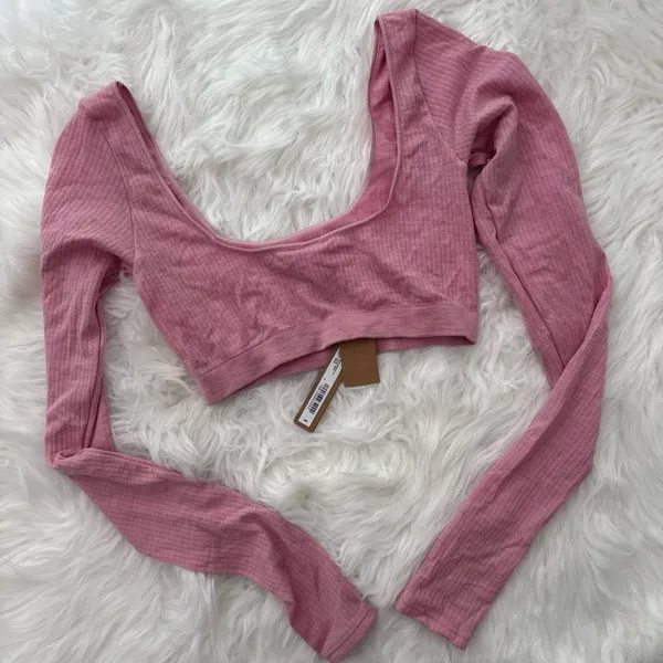 Skims Wool Rib Long Sleeve Super Cropped Top Halite XXS/XS - Image 8