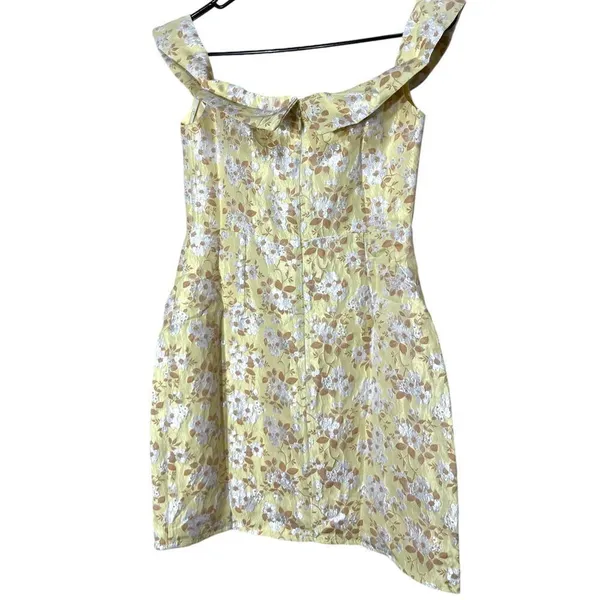 Lulus Favorite Song‎ Yellow Floral Jacquard Off-The Shoulder Mini Dress S NWT - Image 8