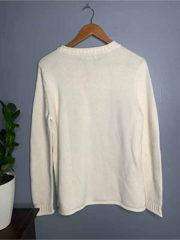 Westbound Women's Cream Cotton Crewneck Sweater Medium - Image 5