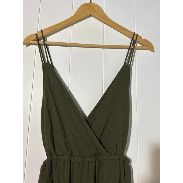 Ecote Urban Outfitters Olive Green Dress XS Strappy Criss Cross Back Mini - Image 4