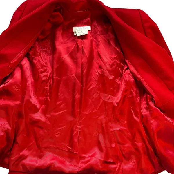 Escada‎ Margaretha Ley VINTAGE Cherry Red Cashmere Blazer Shawl Collar Womens 4 - Image 6
