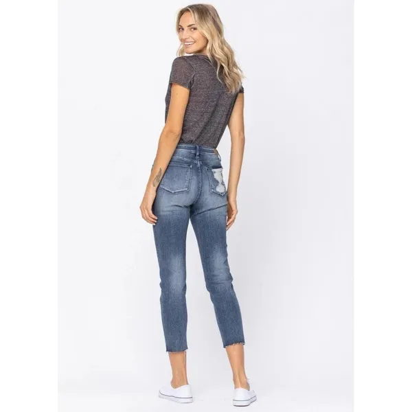 Judy Blue High Waisted‎ Raw Hem Relaxed Fit Cropped Denim, Size 7/28 - Image 3