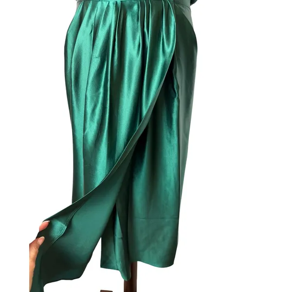 Reem by Reem Acra Silk Dress Women 14 Emerald Green Draped Tulip Wrap Cocktail - Image 7