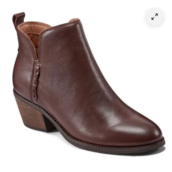 Earth Women’s 6.5‎ Marisole Block Heel Slip On Zipper Brown Leather Ankle Boots - Image 2