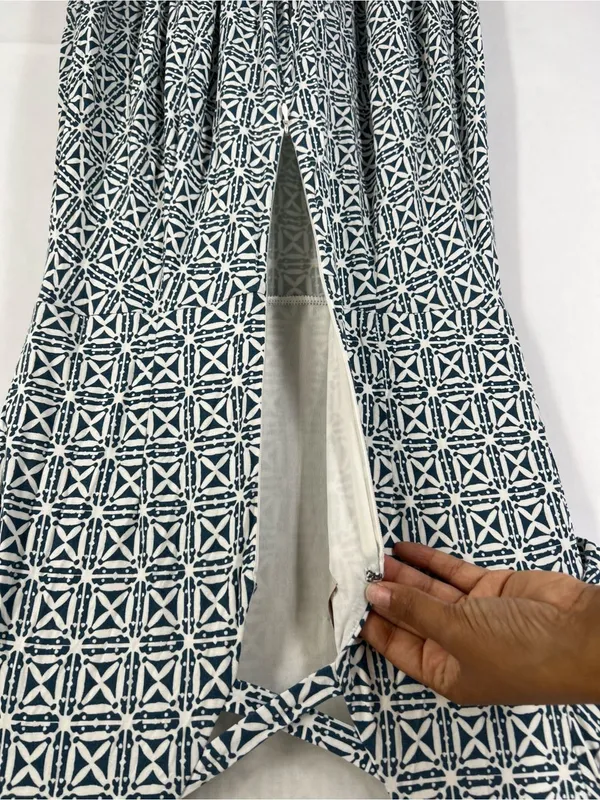 LOFT Geometric Crisscross Back Fit & Flare Dress Blue White Size 0 - Image 10