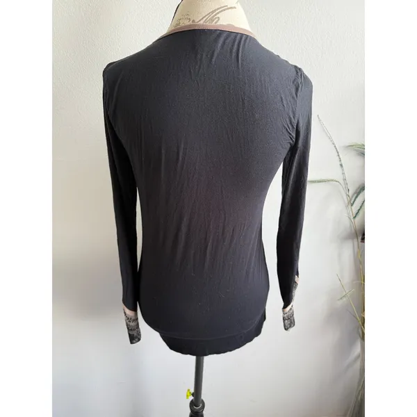 Soma‎ Long Sleeve Top Black Lace Trim V Neck Blouse Womens XS - Image 3