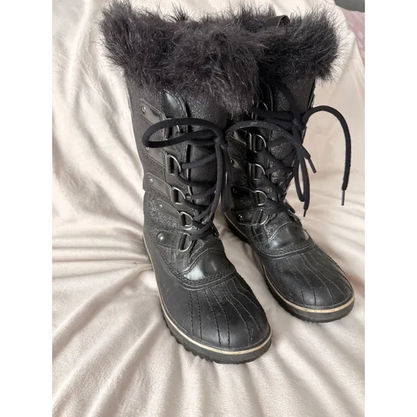 Sorel Joan of Arctic Black Glitter Faux Fur Waterproof Winter Boots Size 9 - Image 2