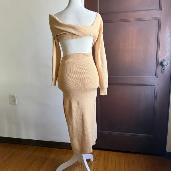 SHOWPO | Butter Cream Yellow Alabama Midi Knit Dress Off Shoulder Cutout Size 2 - Image 5