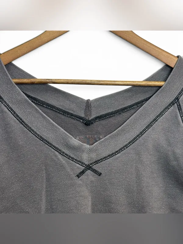 Aerie Gray V-Neck Oversized Sweatshirt Women’s Small Contrast Stitch Pullover - Image 5