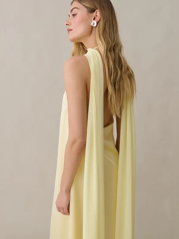 NWT Few Moda Alessia Maxi Dress size XL butter yellow halter o.p.t scarf - Image 6
