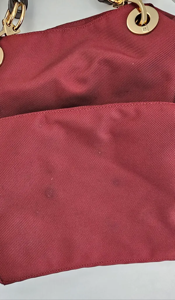 JPK Paris 75 Burgundy Ballistic Nylon Tote Bag - Floral Lining & Gold Hardware - Image 6