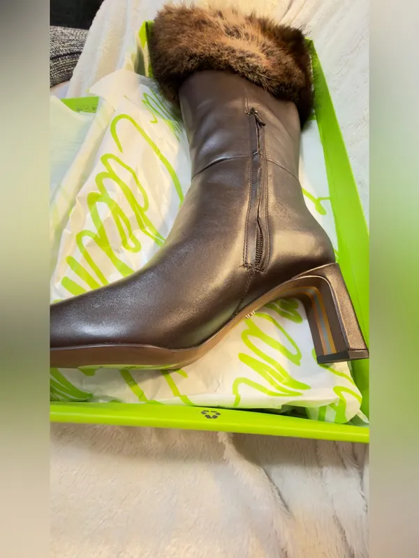 Sam Edelman Sylvia Dark Brown Leather Knee Boots with Faux-Fur Cuff size 8.5 NEW - Image 8