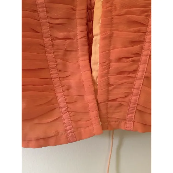 Vintage Y2K Sherbet Orange & pink Coral Corset Top Smocked Ruffle Blouse Large - Image 6