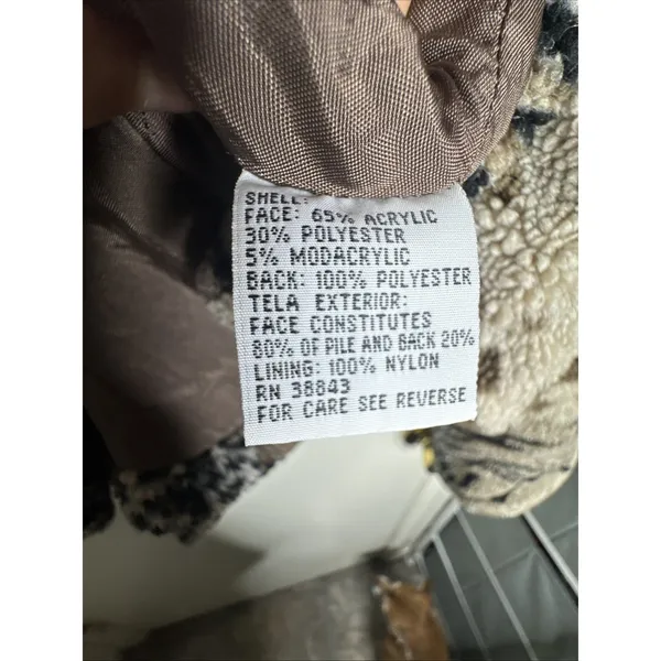 IZZI Outerwear Statement Cozy Sherpa Jacket Animal Print Patchwork Coat Button L Brown Size L - Image 5
