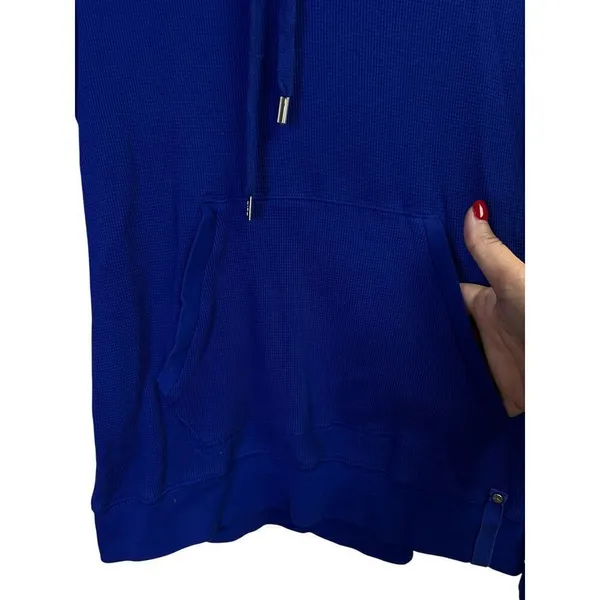 Lauren Ralph Lauren Active Waffle Knit Cowl Neck Kangaroo Pocket Blue Medium - Image 6