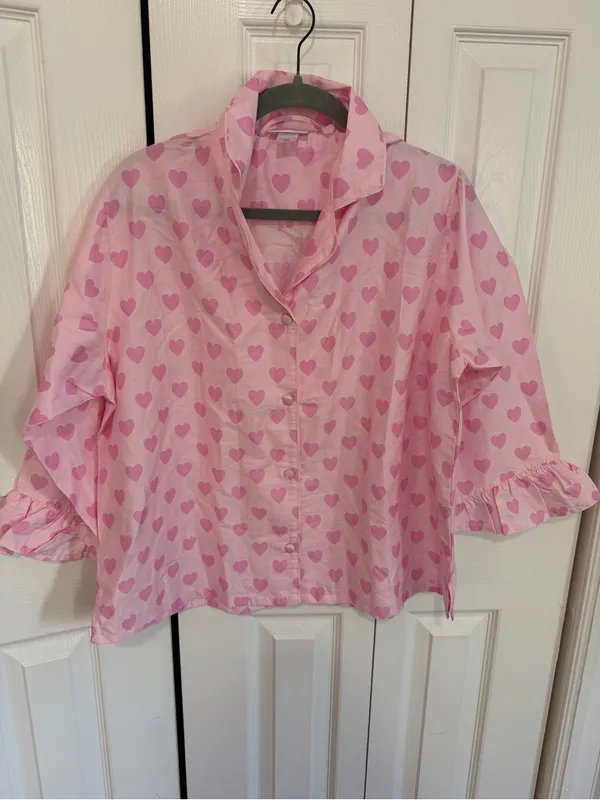 Stoney Clover Lane x PBTeen Pajama Top Heart Print Sateen Extra Large - Image 2