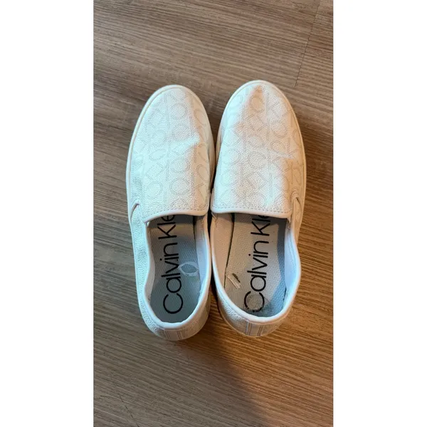 Calvin Klein Marren White Monogram Logo Slip On Sneakers Shoes size 6.5 - Image 3