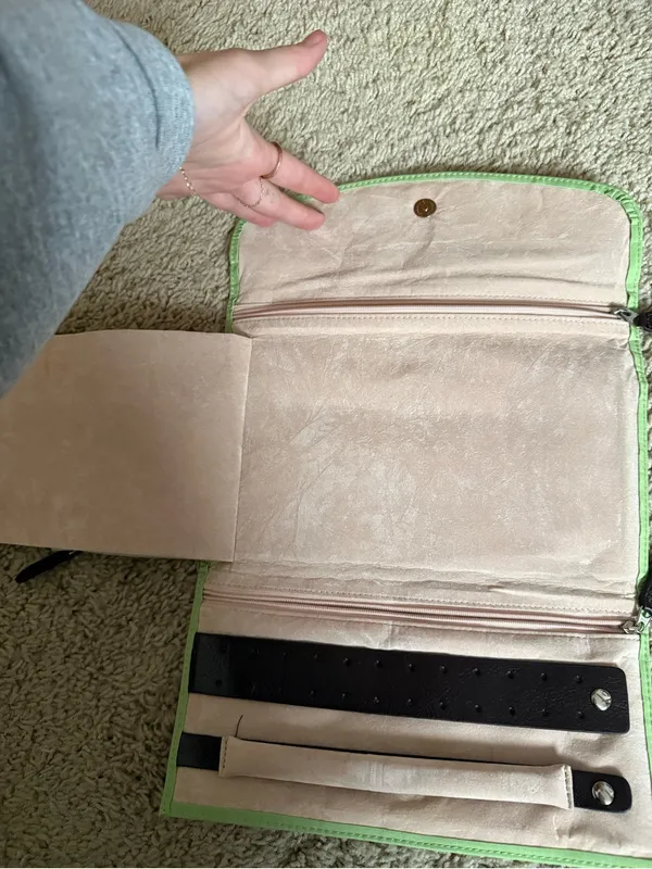 Rowallan Lime Green Travel Pouch with Brown Logo Patch Pink - Image 4