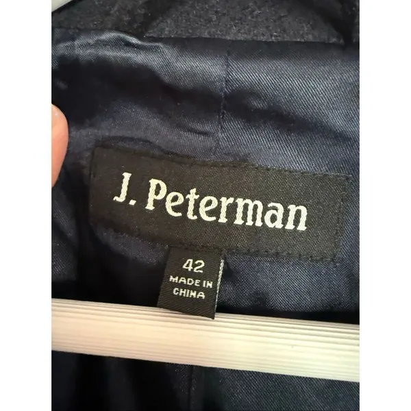 J. Peterman 100% wool navy nautical double breasted peacoat size 42 large - Image 3