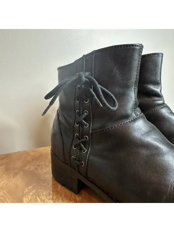Harley-Davidson Women's Black Leather Moto Ankle Boots Side Zip Lace Detail 9.5 - Image 2