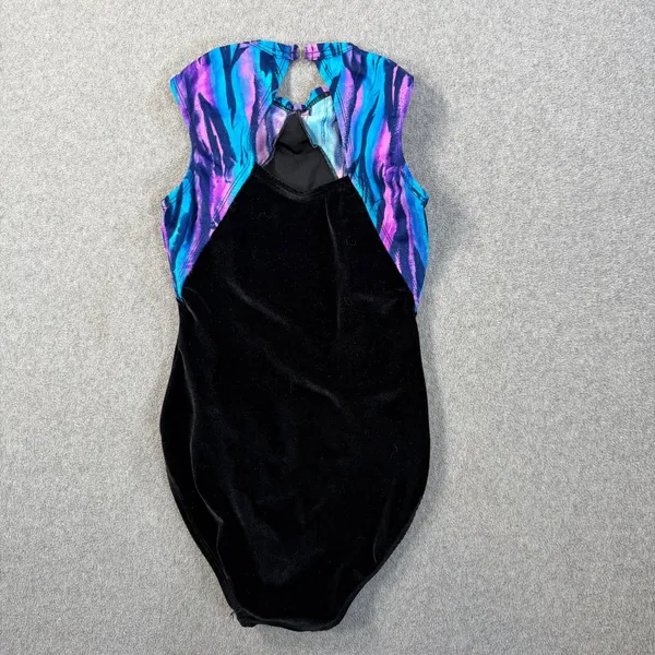 Major Motion Dancewear Leotard Petite Adult Black Velvet Blue Purple Striped VTG - Image 7