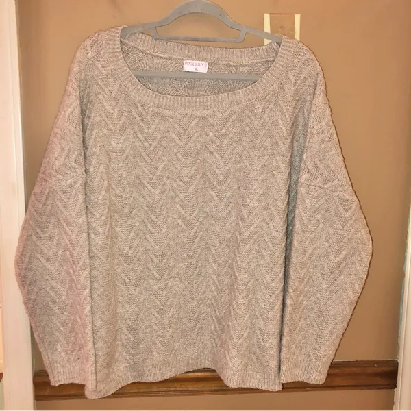 PINK‎ LILY CANDID FEELINGS BOAT NECK TEXTURED SWEATER beige XL - Image 2