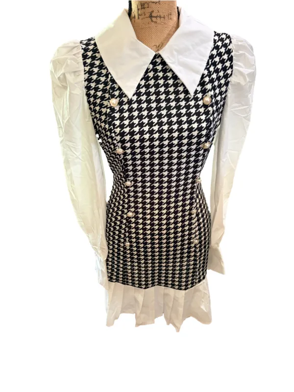 ChicMe Houndstooth Mini Dress, Women’s Size M Black and White - Image 2